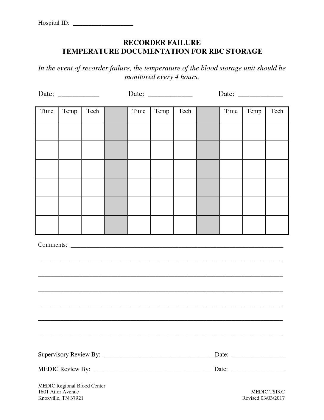 Recorder Failure Temperature Documentation for RBC Storage – MEDIC ...