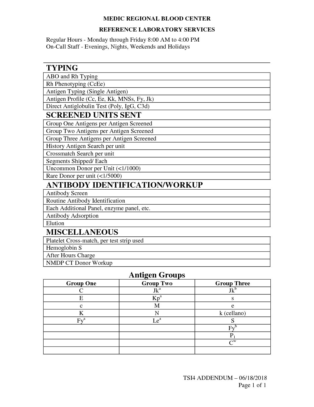 Reference Laboratory Services MEDIC Regional Blood Center