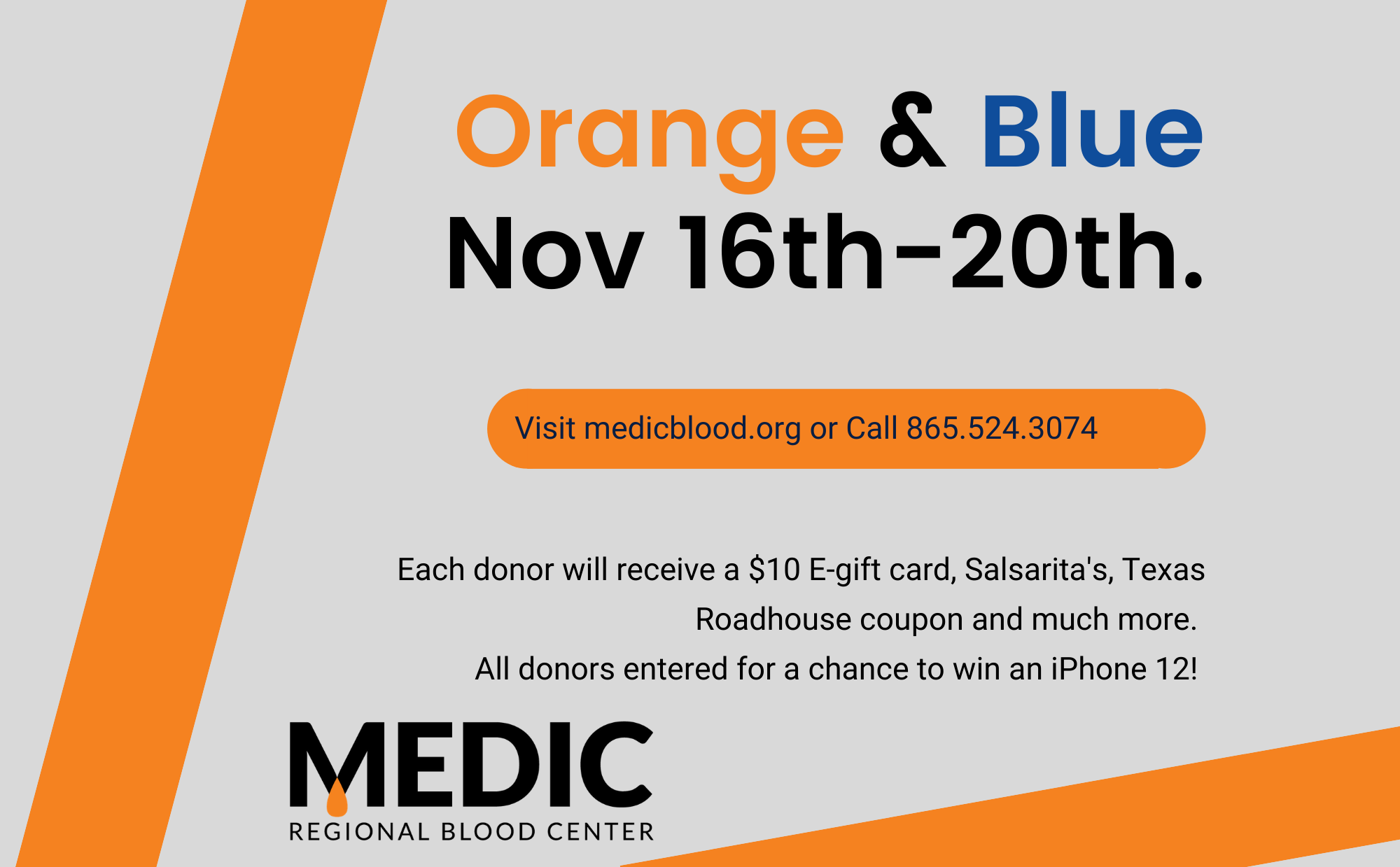 Orange And Blue 2020 Medic Regional Blood Center